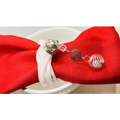 White Serviette Napkin Rings Set of 2 Handmade Corded With Silver findings
