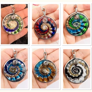 Round Multicoloured Murano Glass Silver Pendant on Real Si..
