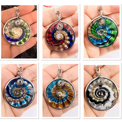 Round Multicoloured Murano Glass Silver Pendant on Real Silver 18" Chain