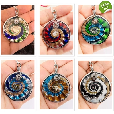 Round Multicoloured Murano Glass Silver Pendant on Real Silver 18" Chain