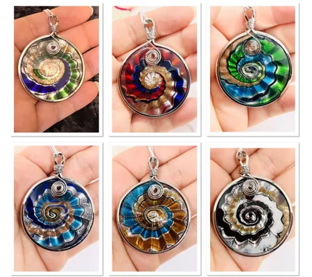 Round Multicoloured Murano Glass Silver Pendant on Real Silver 18" Chain