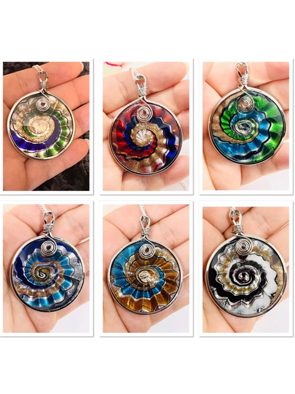 Round Multicoloured Murano Glass Silver Pendant on Real Silver 18" Chain
