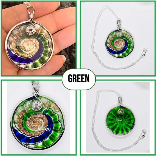Round Multicoloured Murano Glass Silver Pendant on Real Silver 18" Chain