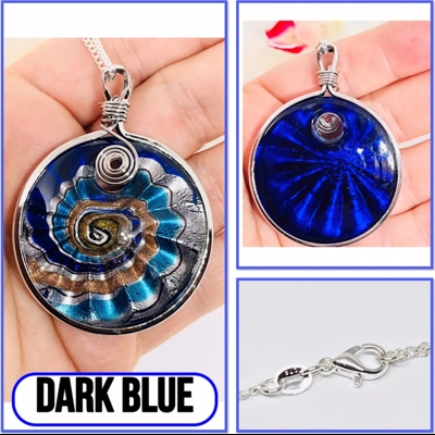 Round Multicoloured Murano Glass Silver Pendant on Real Silver 18" Chain