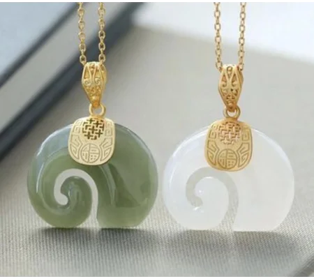 Jade Elephant Pendant & 18" Gold Plated Chain