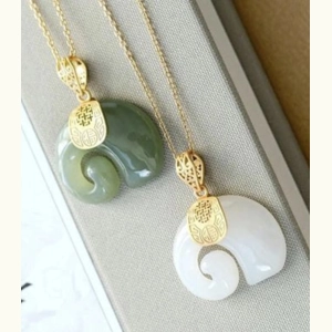 Jade Elephant Pendant & 18