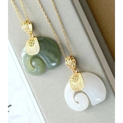 Jade Elephant Pendant & 18" Gold Plated Chain