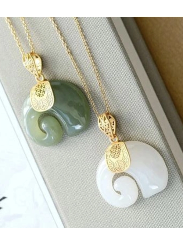 Jade Elephant Pendant & 18" Gold Plated Chain