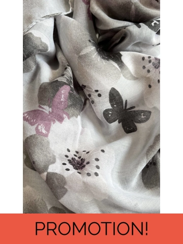 Grey Butterflies and Flowers Scarf By Intrigue