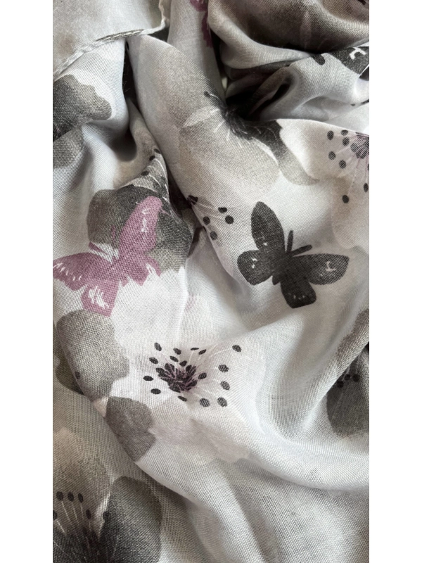 Grey Butterflies and Flowers Scarf By Intrigue
