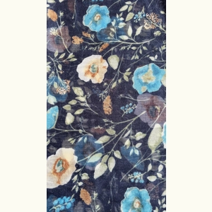Navy Blue Floral Printed Scarf By INTRIGUE