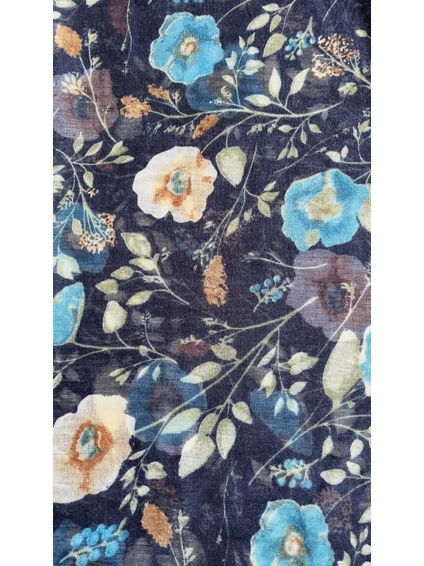 Navy Blue Floral Printed Scarf By INTRIGUE