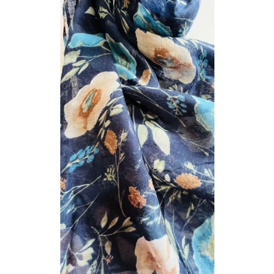 Navy Blue Floral Printed Scarf By INTRIGUE