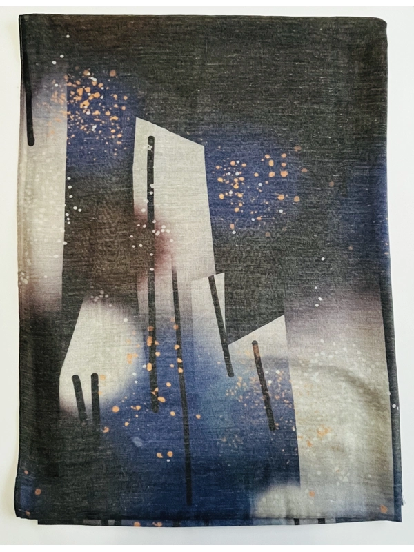 Blue and Black Abstract Printed Scarf by INTRIGUE