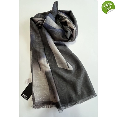 Blue and Black Abstract Printed Scarf by INTRIGUE