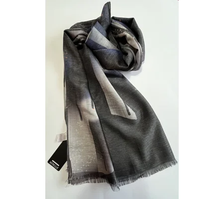 Blue and Black Abstract Printed Scarf by INTRIGUE