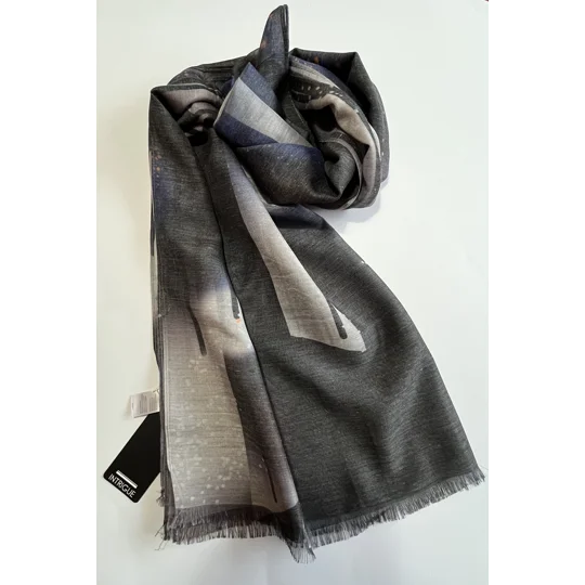 Blue and Black Abstract Printed Scarf by INTRIGUE