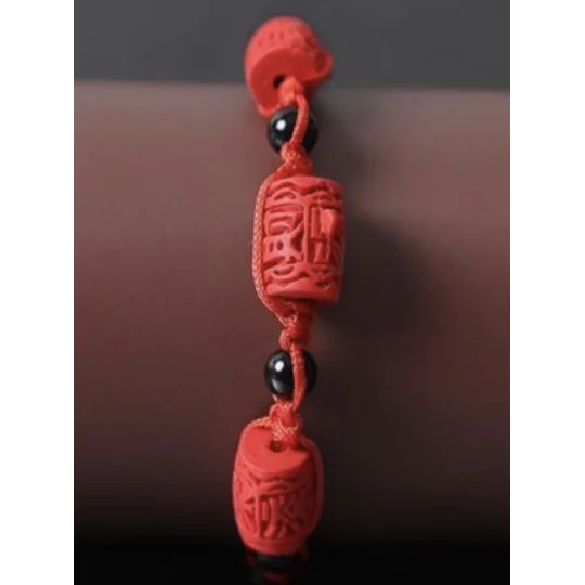 Red Rose Bracelets Set of 3, Ethnic Hand crafted Lacquer Carved Cinnabar Roses