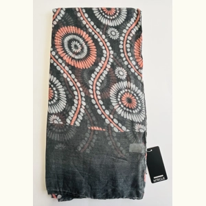 Black scarf with pink and white mandala flower print by IN..