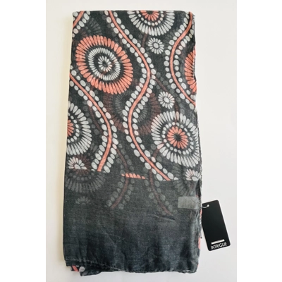 Black scarf with pink and white mandala flower print by INTRIGUE Black scarf with pink and white mandala flower print by INTRIGUE