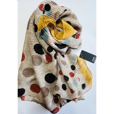 Multicoloured Spot print scarf crinkle texture with gold trim by INTRIGUE