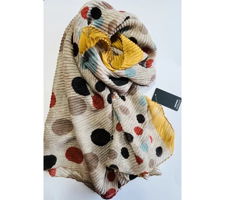 Multicoloured Spot print scarf crinkle texture with gold trim by INTRIGUE