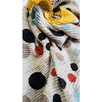 Multicoloured Spot print scarf crinkle texture with gold trim by INTRIGUE