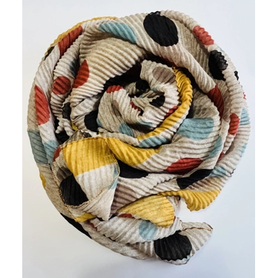 Multicoloured Spot print scarf crinkle texture with gold trim by INTRIGUE