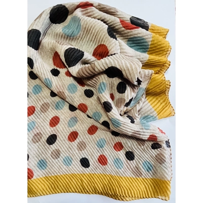 Multicoloured Spot print scarf crinkle texture with gold trim by INTRIGUE