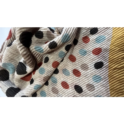 Multicoloured Spot print scarf crinkle texture with gold trim by INTRIGUE