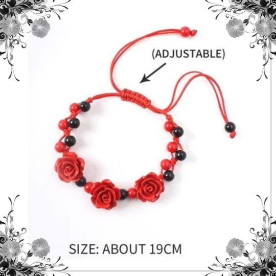 Red Rose Bracelets Set of 3, Ethnic Hand crafted Lacquer Carved Cinnabar Roses