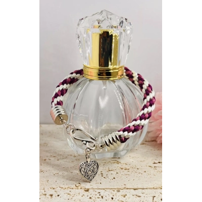 Pink & White Silk Braided Large Heart Mandala Pendant Necklace & Bracelet 2 piece Set