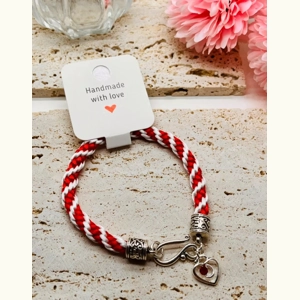 Red & White Silk Kumihimo Braid Spiral Patterned Bracelet ..