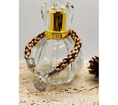 Beige & Brown Silk Kumihimo Braided Bracelet With Love Heart Charm Handmade Silver
