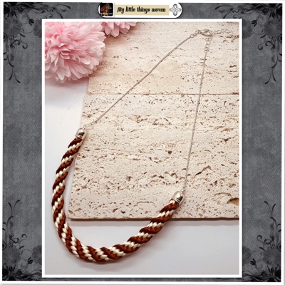 Terracotta and Cream Spiral Kumihimo Braid Necklace Real Silver, With extension chain.