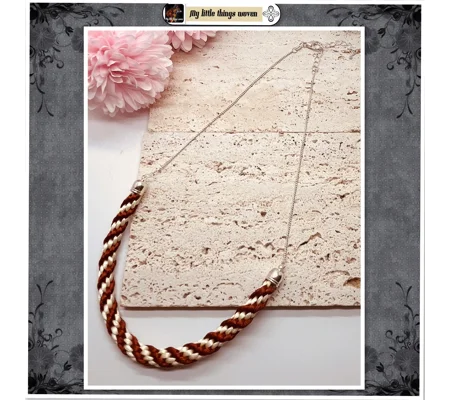 Terracotta and Cream Spiral Kumihimo Braid Necklace Real Silver, With extension chain.