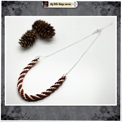 Terracotta and Cream Spiral Kumihimo Braid Necklace Real Silver, With extension chain.