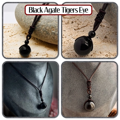 16mm Tiger Eye Agate Stone Bead Pendant Adjustable length