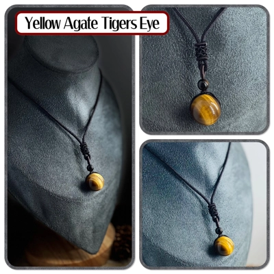 16mm Tiger Eye Agate Stone Bead Pendant Adjustable length