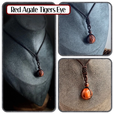 16mm Tiger Eye Agate Stone Bead Pendant Adjustable length