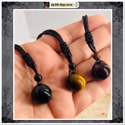 16mm Tiger Eye Agate Stone Bead Pendant Adjustable length