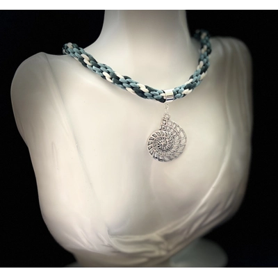 Ammonite Pendant & Necklace Multicoloured Green Cord 18" long Silver Plated New Ammonite Pendant & Necklace Multicoloured Green Cord 18" long Silver Plated New