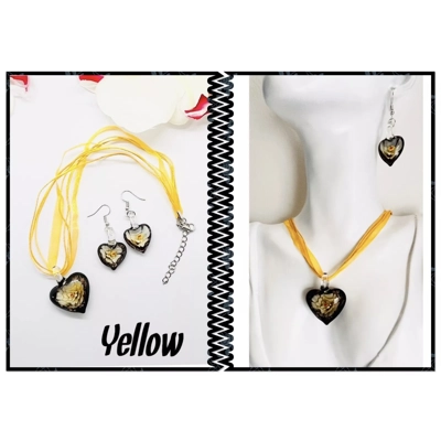 Murano Lampwork Glass Heart Pendant & Necklace and Earrings Jewellery Set