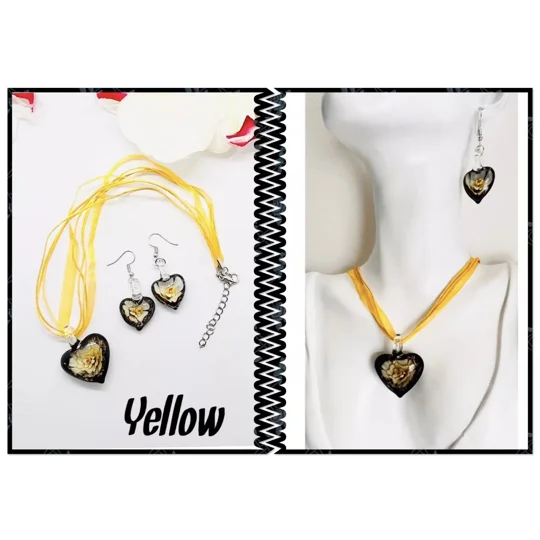 Murano Lampwork Glass Heart Pendant & Necklace and Earrings Jewellery Set