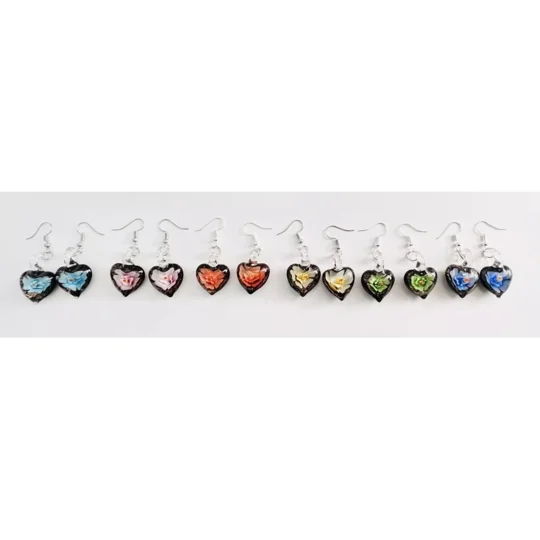 Murano Lampwork Glass Heart Pendant & Necklace and Earrings Jewellery Set