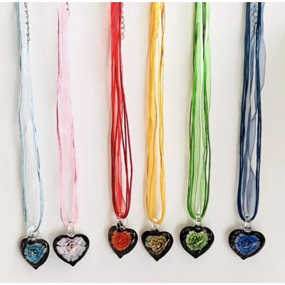 Murano Lampwork Glass Heart Pendant & Necklace and Earrings Jewellery Set