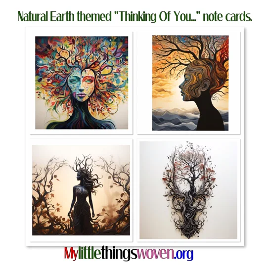 Pack of 4 Natural Earth Theme Thinking Of You Note Cards, Blank Inside, Handmade,