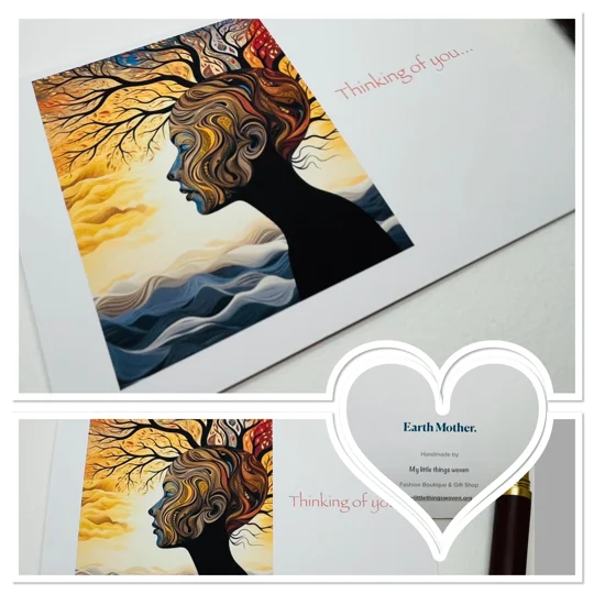 Pack of 4 Natural Earth Theme Thinking Of You Note Cards, Blank Inside, Handmade,