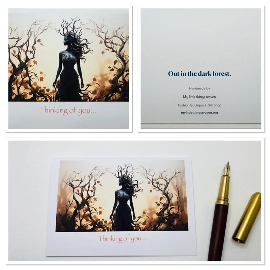 Pack of 4 Natural Earth Theme Thinking Of You Note Cards, Blank Inside, Handmade,