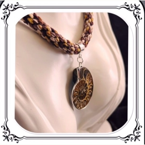 Ammonite necklace on brown multicoloured kumihimo braided ..